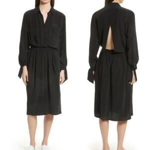 Vince. Silk Slit Back Shirtdress In Black